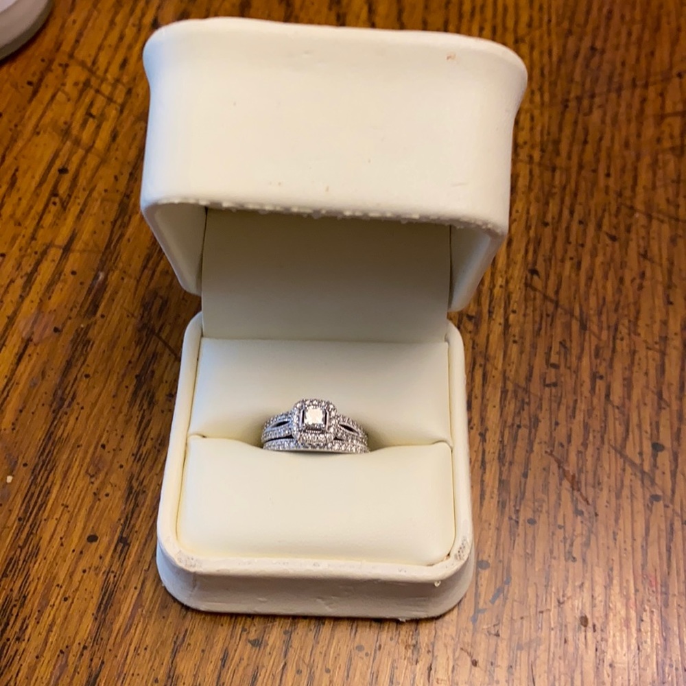 Engagement ring and wedding band.